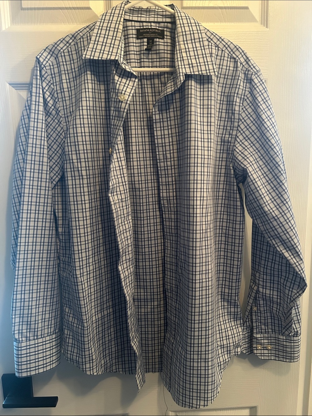 Banana Republic Men's White Shirt with Blue Windowpane Check